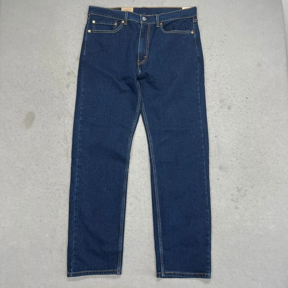 NEW Levis 505 Regular Fit Stretch Jeans Mens 36x32 Dark Wash Indigo Blue Casual